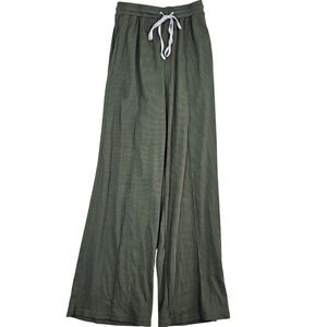 Cider Olive Green Ribbed Wide Leg Drawstring Lounge Pants Small Seam Detail
